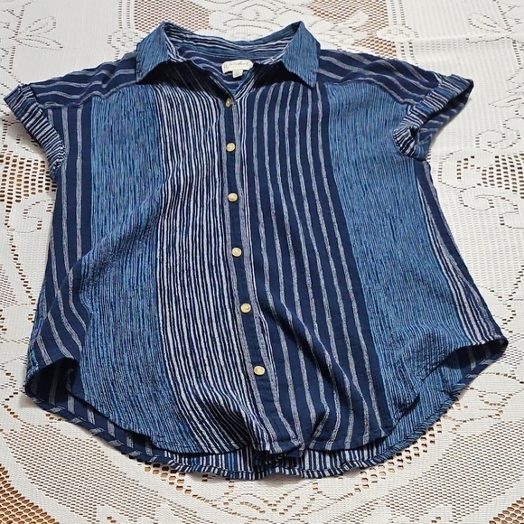 Wonderly Tops - Wonderly Navy and Light Blue Striped Shirt 100% Cotton